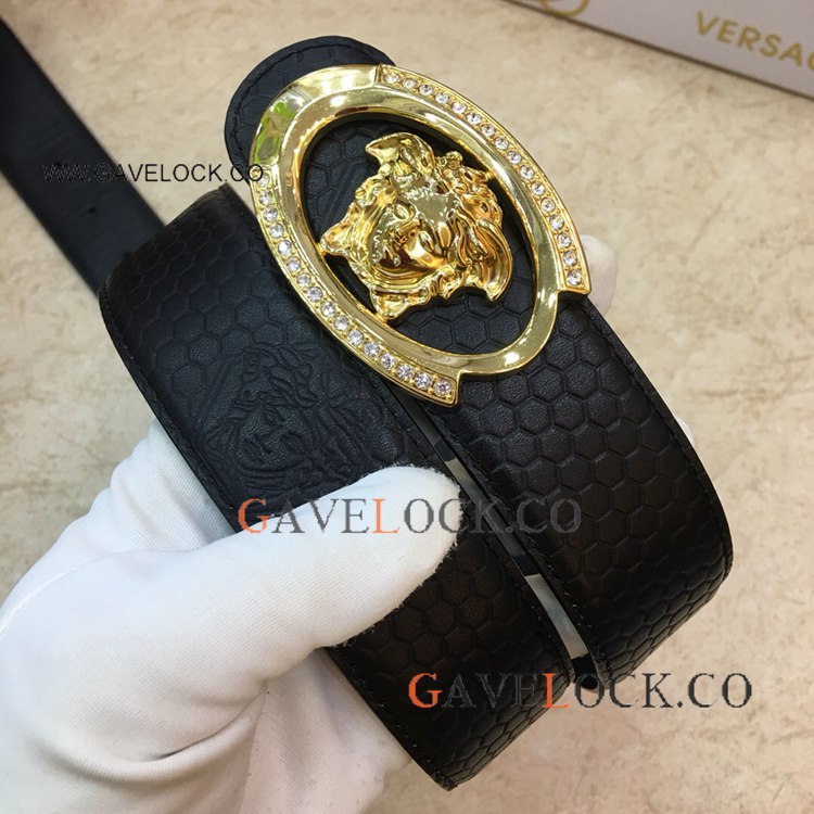 Clone Versace Honeycomb Leather Strap Gold with Diamond